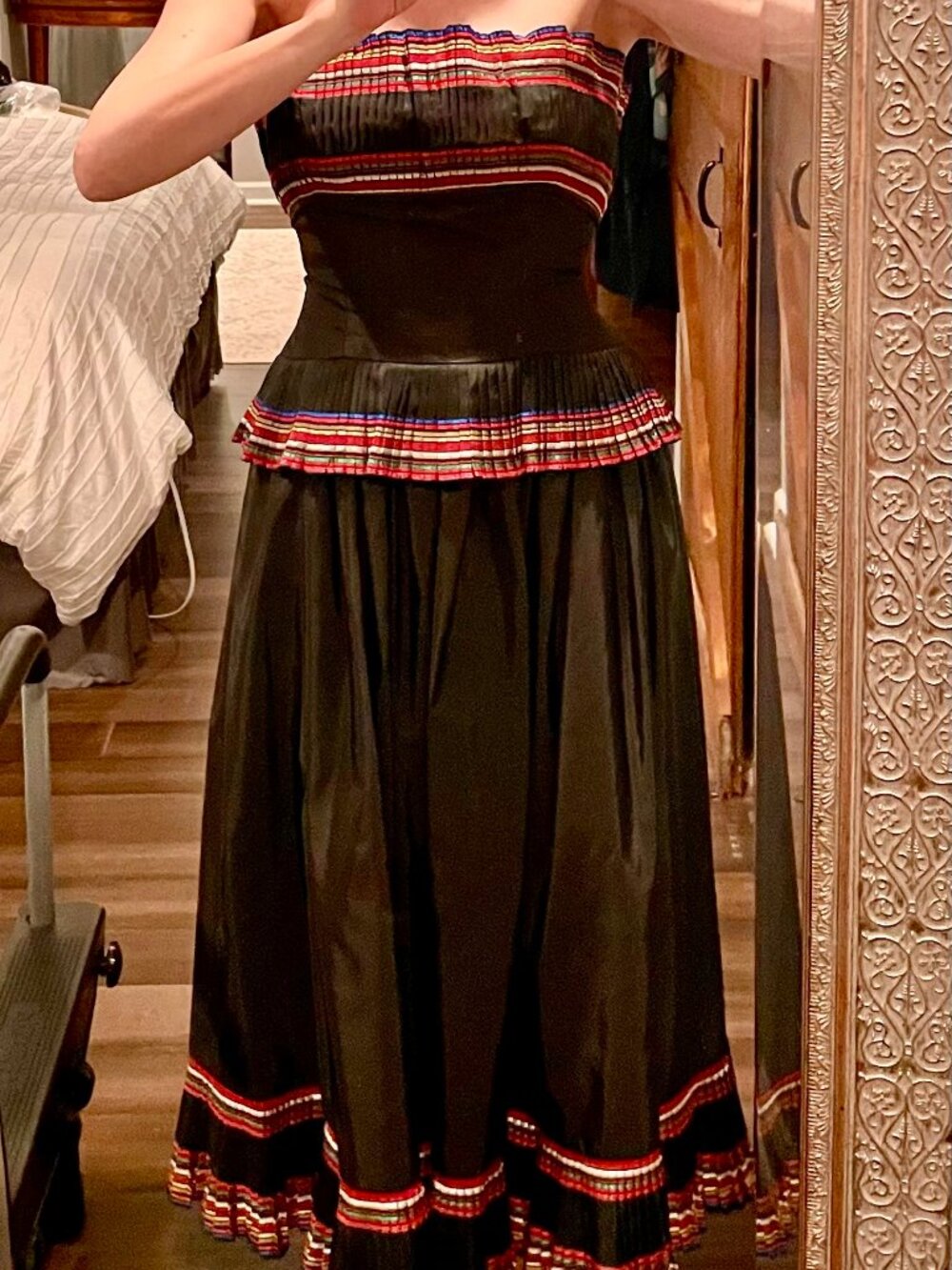 Victor Costa Black Dress with Striped Trim